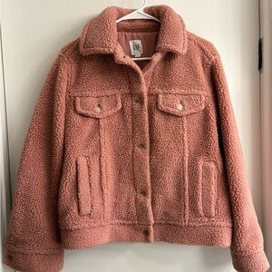 Gap Women's Sherpa Trucker Jacket - Mauve Rose Teddy Coat